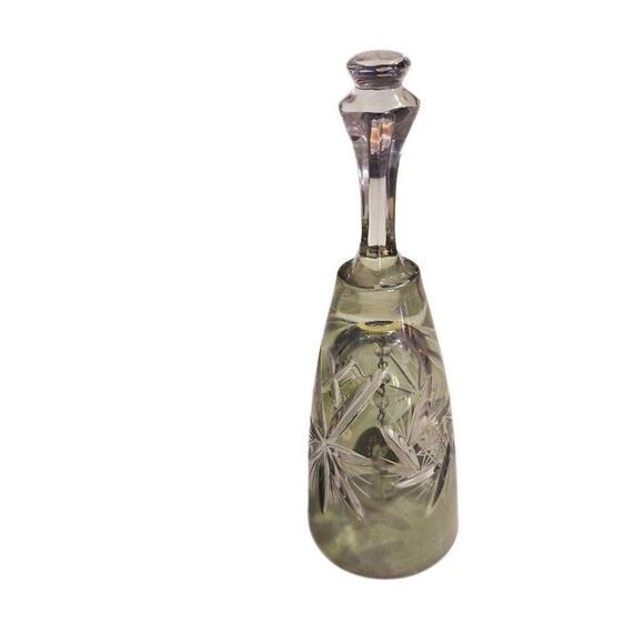 Vintage 24% Lead Crystal Cut to Clear Etched Iridescent Green Bell Hofbauer Byrd - Picture 1 of 8